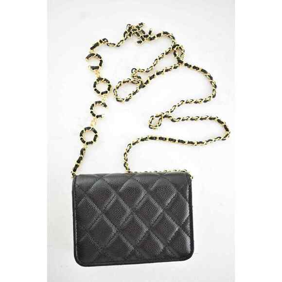 Chanel 21B Black Caviar Mini Wallet On Chain Gold COCO Shoulder Crossbody Bag - Picture 8 of 10